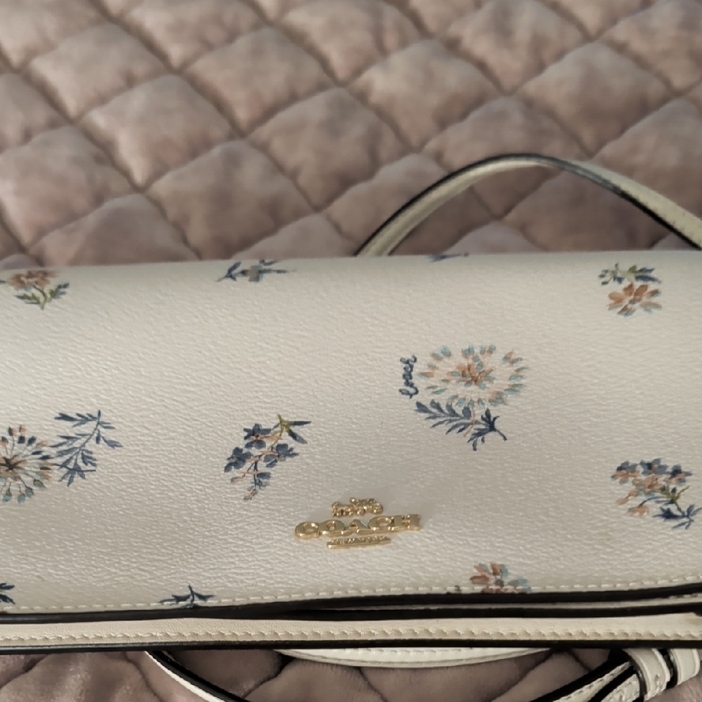 Coach Cream Floral Mini Crossbody with Gold Logo